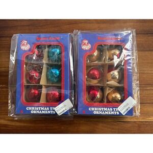 Santa Land Glass Christmas Ornaments Lot of 12 Red Gold Blue Mercury Glass